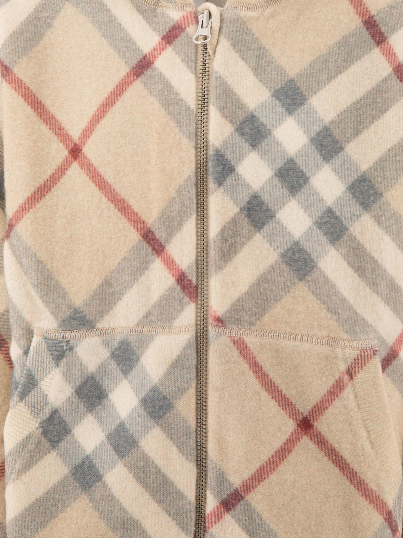 BURBERRY KIDS Beige Check wool sweatshirt with zip and hood